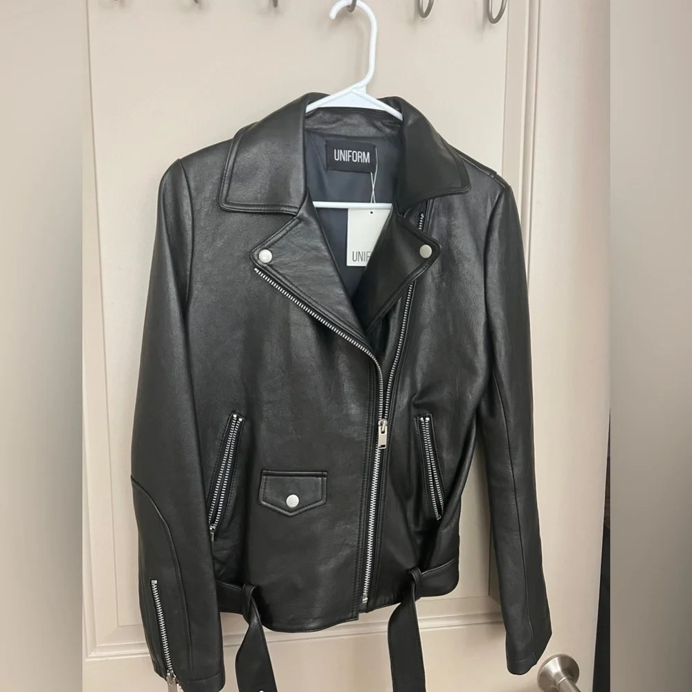 NWT Black Leather Moto Jacket by Uniform